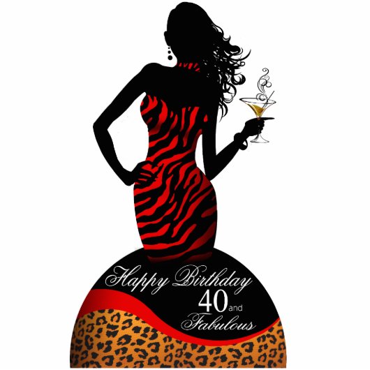 Bombshell Zebra Leopard 40th Birthday Centerpart Staand Fotobeeldje (Voorkant)