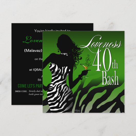 Bombshell Zebra Loviteit 40th Birthday Green Kaart (Voorkant / Achterkant)