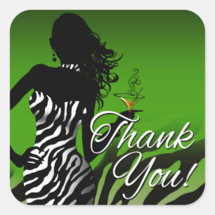 Bombshell Zebra Party Bedankt   Groen 3 inch Vierkante Sticker