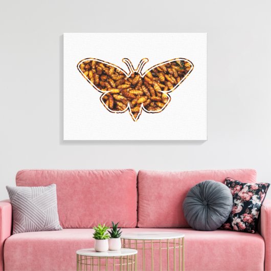 Bombyx Mori Silk Moth Life Cycle Silhouette Canvas Afdruk (Insitu (Woonkamer))