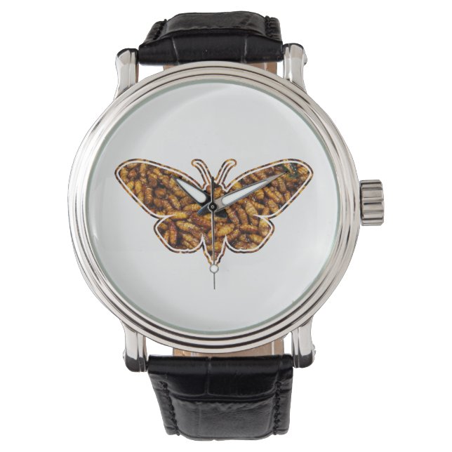 Bombyx Mori Silk Moth Life Cycle Silhouette Horloge (Voorkant)