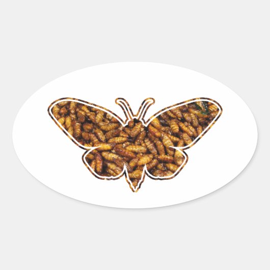 Bombyx Mori Silk Moth Life Cycle Silhouette Ovale Sticker (Voorkant)