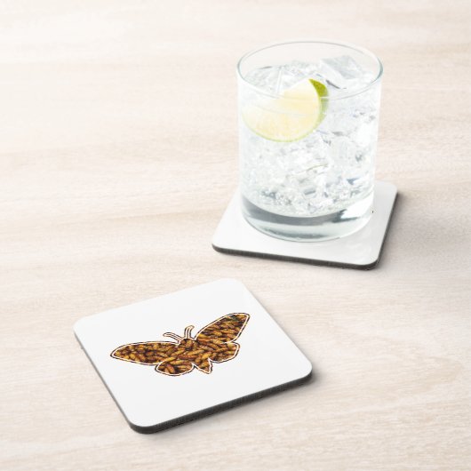 Bombyx Mori Zijderups Levenscyclus Silhouet Drankjes Onderzetter (Rechterzijde)