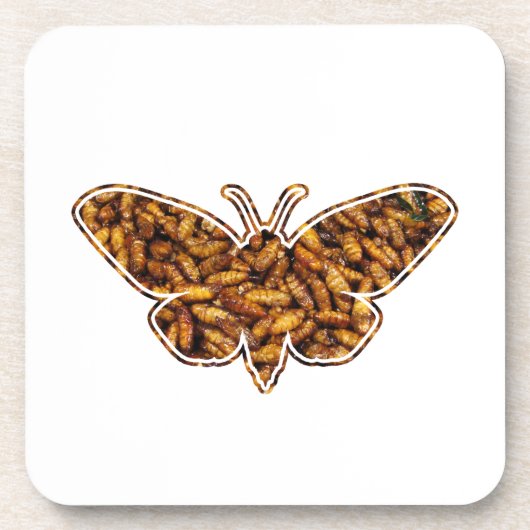 Bombyx Mori Zijderups Levenscyclus Silhouet Drankjes Onderzetter (Voorkant)