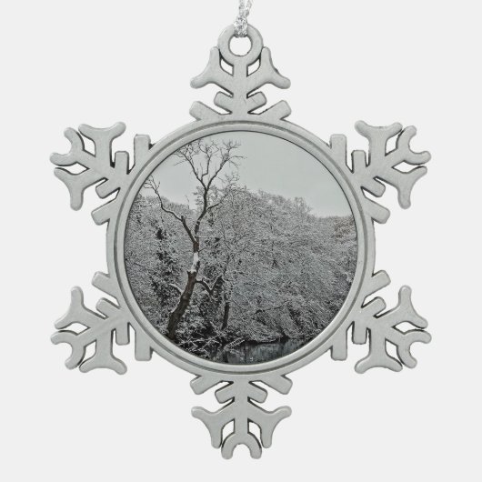 Bomen, aan het water tin sneeuwvlok ornament (Voorkant)