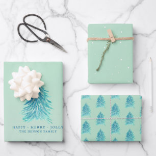 Bomen Aquarel Tekening Prettig Kerstfeest Vakantie Inpakpapier Vel