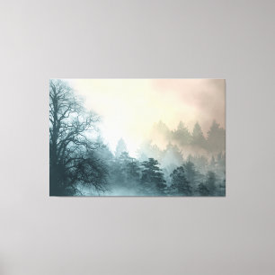 Bomen bedekt met Mist Fantasy Landscape Canvas Afdruk