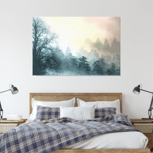 Bomen bedekt met Mist Fantasy Landscape Canvas Afdruk (Insitu (Slaapkamer))