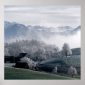 BOMEN BESIDE SNEEUWKOPPELDE MOUNTAIN TIJDENS DAGEN POSTER (Voorkant)