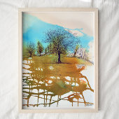 Bomen Blauwe Rust Waterverf Ink Tree Art afdrukken Poster