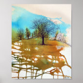 Bomen Blauwe Rust Waterverf Ink Tree Art afdrukken Poster (Voorkant)