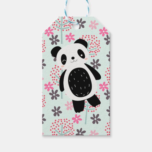 Bomen, Bloemen en Panda-Beren Cadeaulabel (Voorkant)