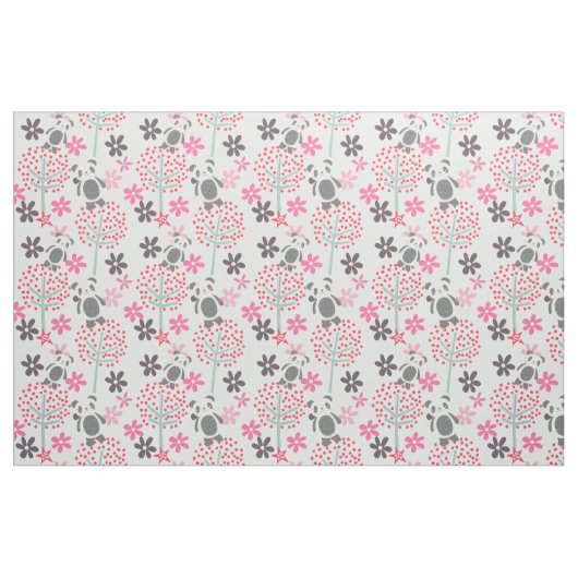Bomen, Bloemen en Panda Beren Fabric Stof (Fat Quarter)