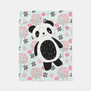 Bomen, Bloemen en Panda-Beren Fleece Deken