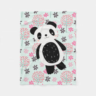 Bomen, Bloemen en Panda-Beren Fleece Deken
