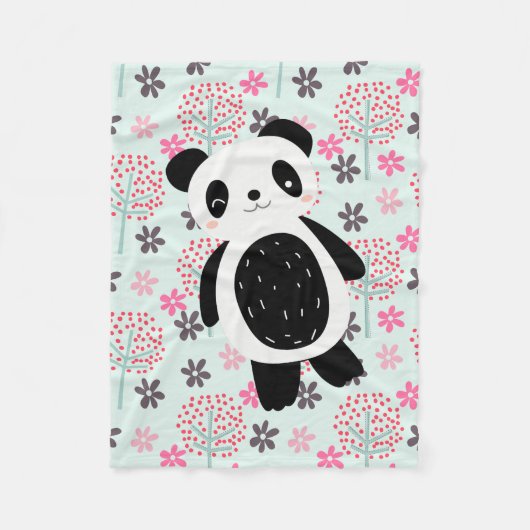 Bomen, Bloemen en Panda-Beren Fleece Deken (Voorkant)