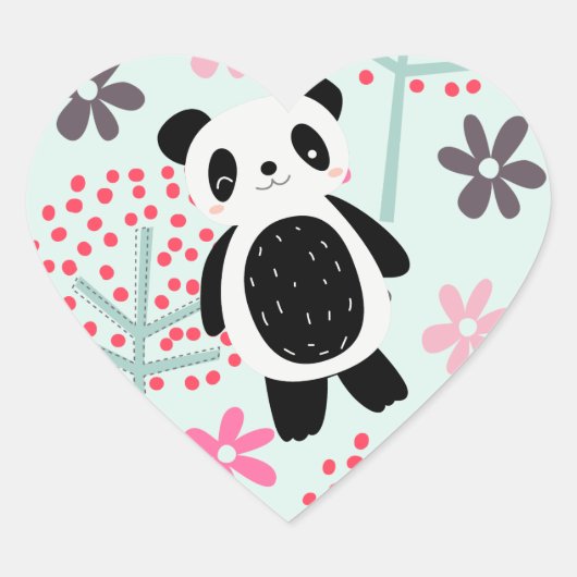Bomen, Bloemen en Panda-Beren Hart Sticker (Voorkant)