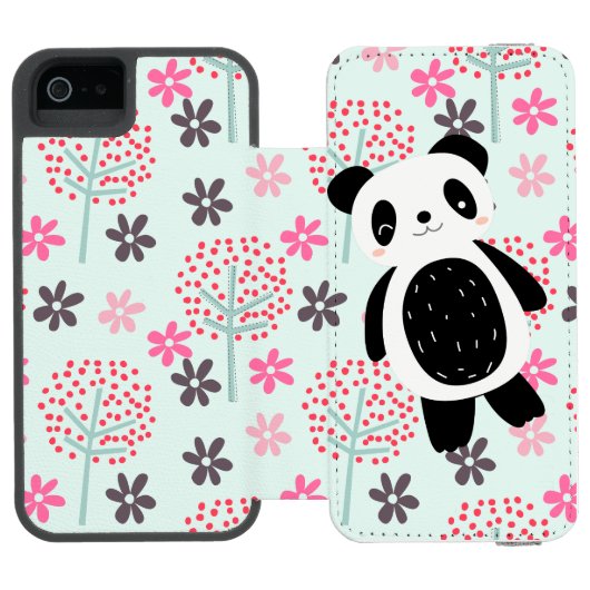 Bomen, Bloemen en Panda-Beren Incipio iPhone Portemonnee Hoesje (Agenda Open)
