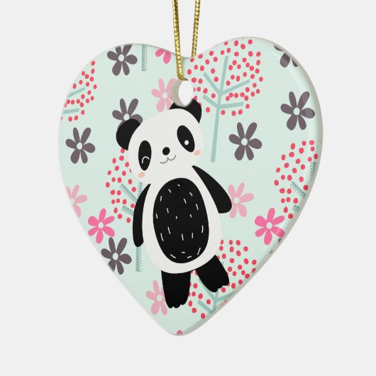 Bomen, Bloemen en Panda-Beren Keramisch Ornament (Links)