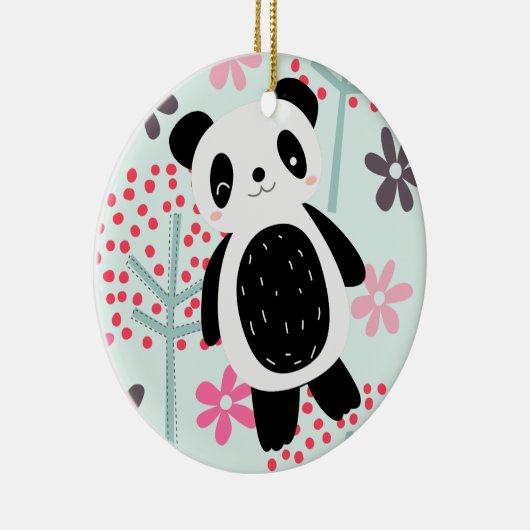 Bomen, Bloemen en Panda-Beren Keramisch Ornament (Rechts)