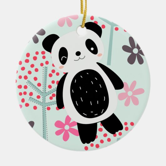 Bomen, Bloemen en Panda-Beren Keramisch Ornament (Voorkant)