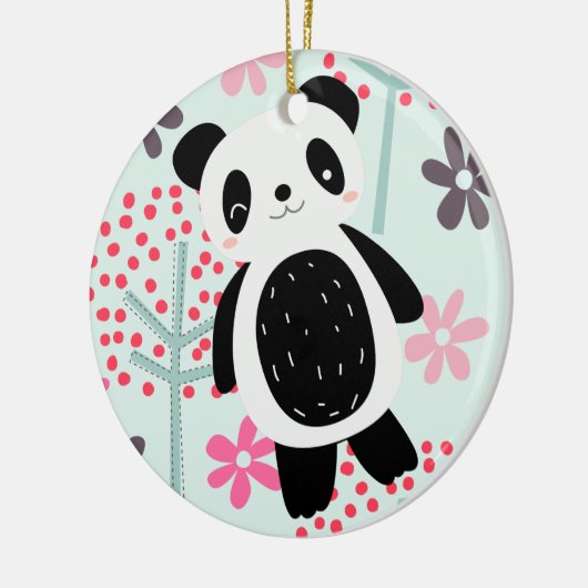 Bomen, Bloemen en Panda-Beren Keramisch Ornament (Links)