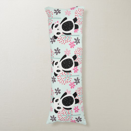 Bomen, Bloemen en Panda-Beren Lichaamskussen (Voorkant Verticaal)