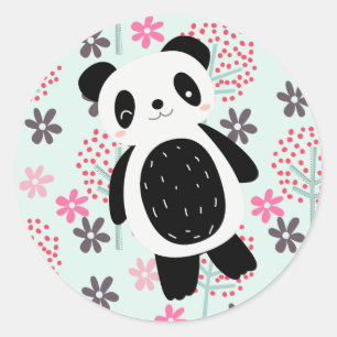 Bomen, Bloemen en Panda-Beren Ronde Sticker