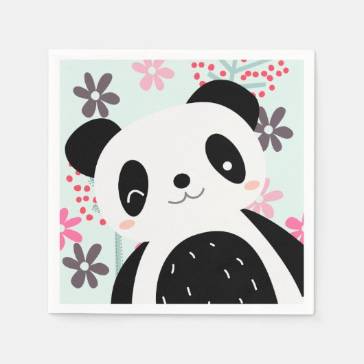 Bomen, Bloemen en Panda-Beren Servet (Voorkant)