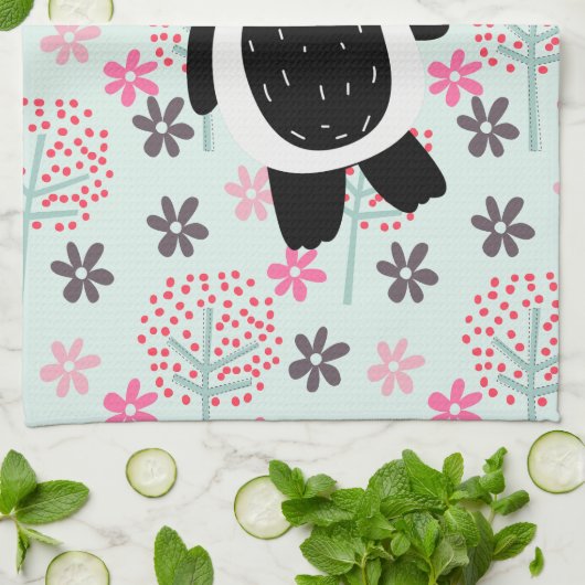 Bomen, Bloemen en Panda-Beren Theedoek (Gevouwen)