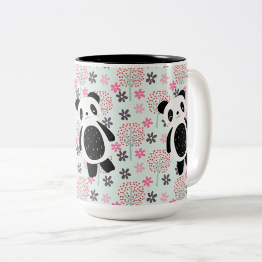 Bomen, Bloemen en Panda-Beren Tweekleurige Koffiemok (Voorkant rechts)