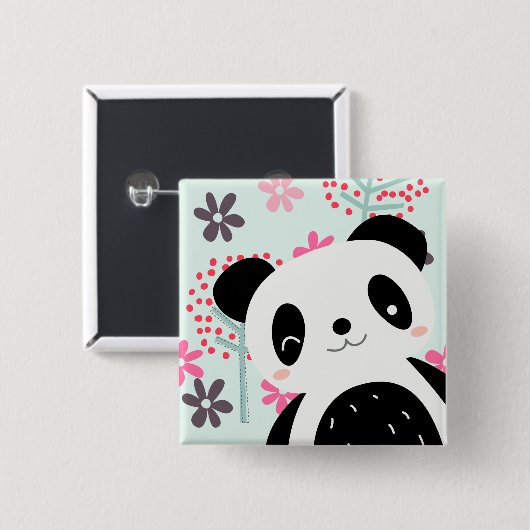 Bomen, Bloemen en Panda-Beren Vierkante Button 5,1 Cm (Voorkant /achterkant)