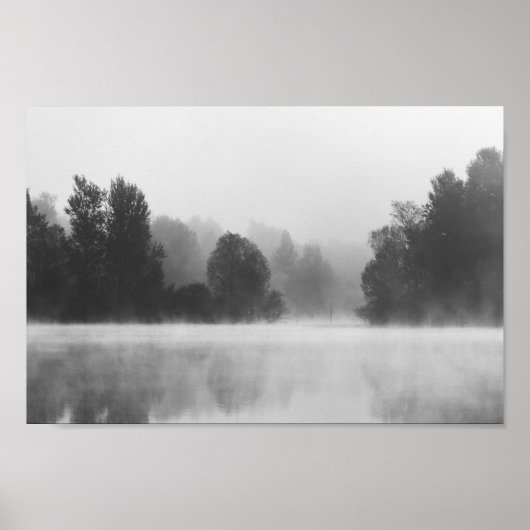 Bomen die verdwijnen in de ochtend mist boven het  poster (Voorkant)