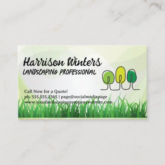 Bomen Doodles Logo | Gras | Landschapsarchitectuur Visitekaartje (Voorkant)