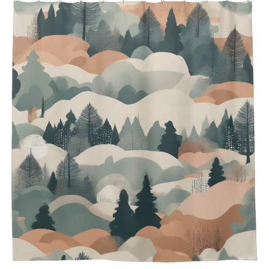 Bomen en bergen Boho Abstract Design Douchegordijn (Voorkant)