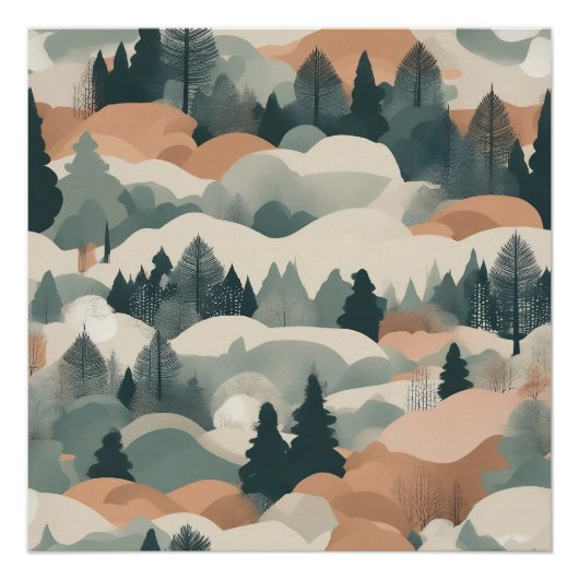 Bomen en bergen Boho Abstract Design Perfect Poster (Voorkant)
