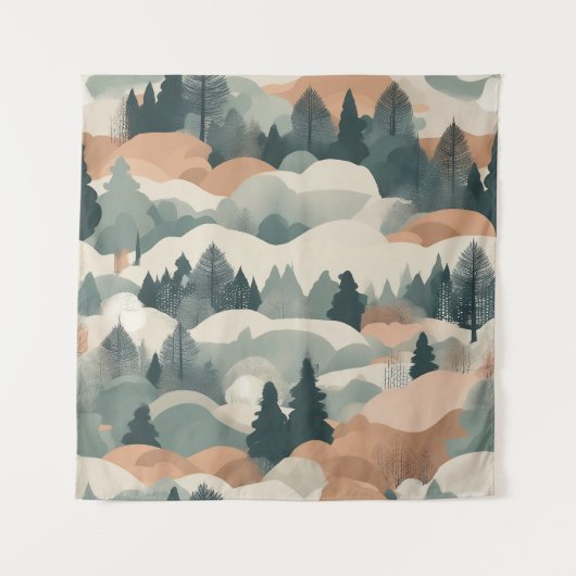 Bomen en bergen Boho Abstract Design Wandkleed (Voorkant)