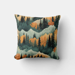 Bomen en bergen groen en Sinaasappel Kussen