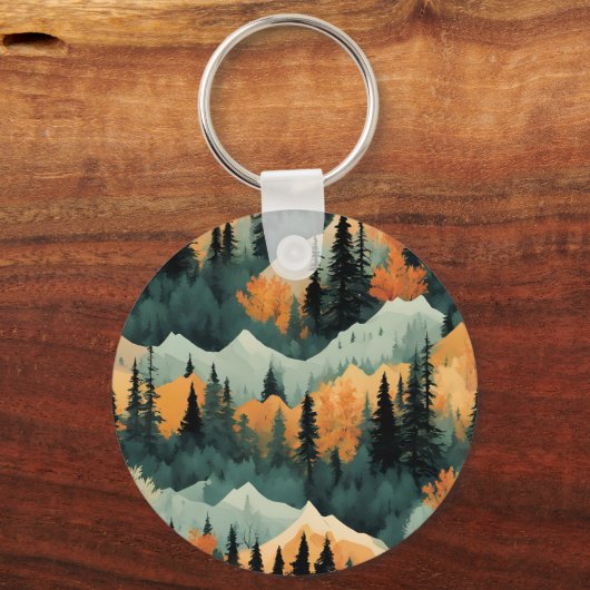 Bomen en bergen groen en Sinaasappel Sleutelhanger (Achterkant)
