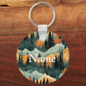 Bomen en bergen groen en Sinaasappel Sleutelhanger (Voorkant)