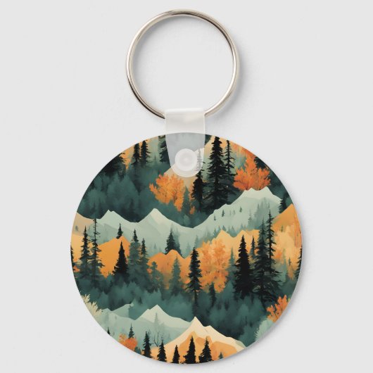 Bomen en bergen groen en Sinaasappel Sleutelhanger (Achterkant)