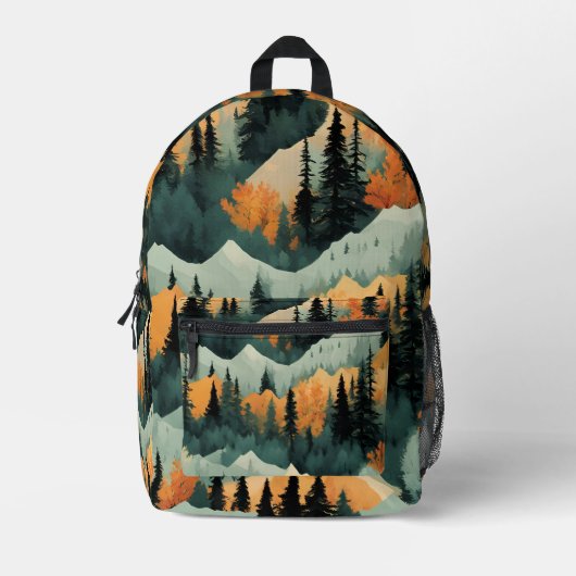 Bomen en bergen Sinaasappel en groen Bedrukte Rugzak (Voorkant)