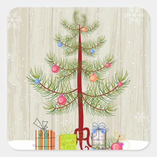 Bomen en geschenken vierkante sticker (Voorkant)