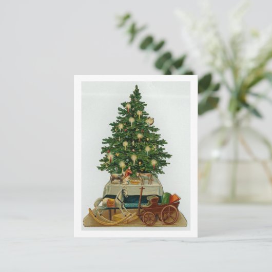  bomen en houten speelgoed feestdagenkaart (Staand voorkant)