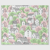 Bomen en huizen naadloos patroon. Lente en zomer Cadeaupapier (Vlak)