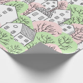 Bomen en huizen naadloos patroon. Lente en zomer Cadeaupapier (Hoek)