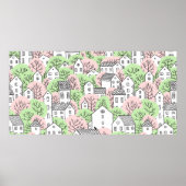 Bomen en huizen naadloos patroon. Lente en zomer Poster (Voorkant)