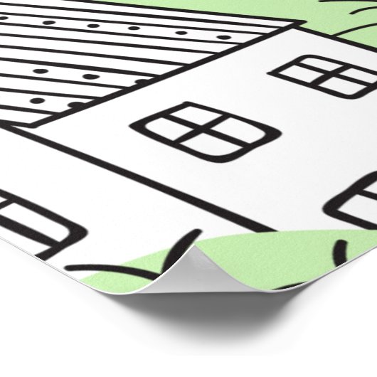 Bomen en huizen naadloos patroon. Lente en zomer Poster (Hoek)