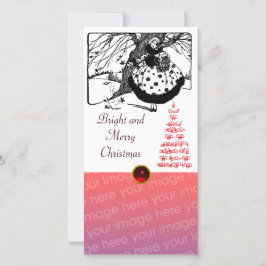 BOMEN EN KERSTVROUW Zwart Wit Rood Edelsteen Feestdagenkaart