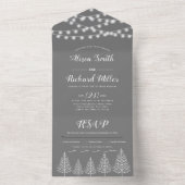 Bomen en licht grijs winterhuwelijk all in one uitnodiging (Binnen)